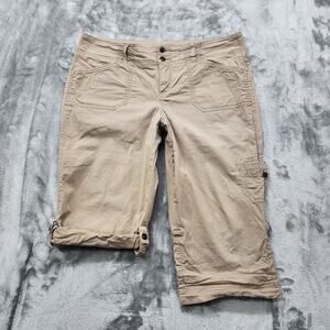 Sonoma Life + Style Pants Women 14P PETITE Tan Khaki Mid Rise Capri Roll Tab Hem